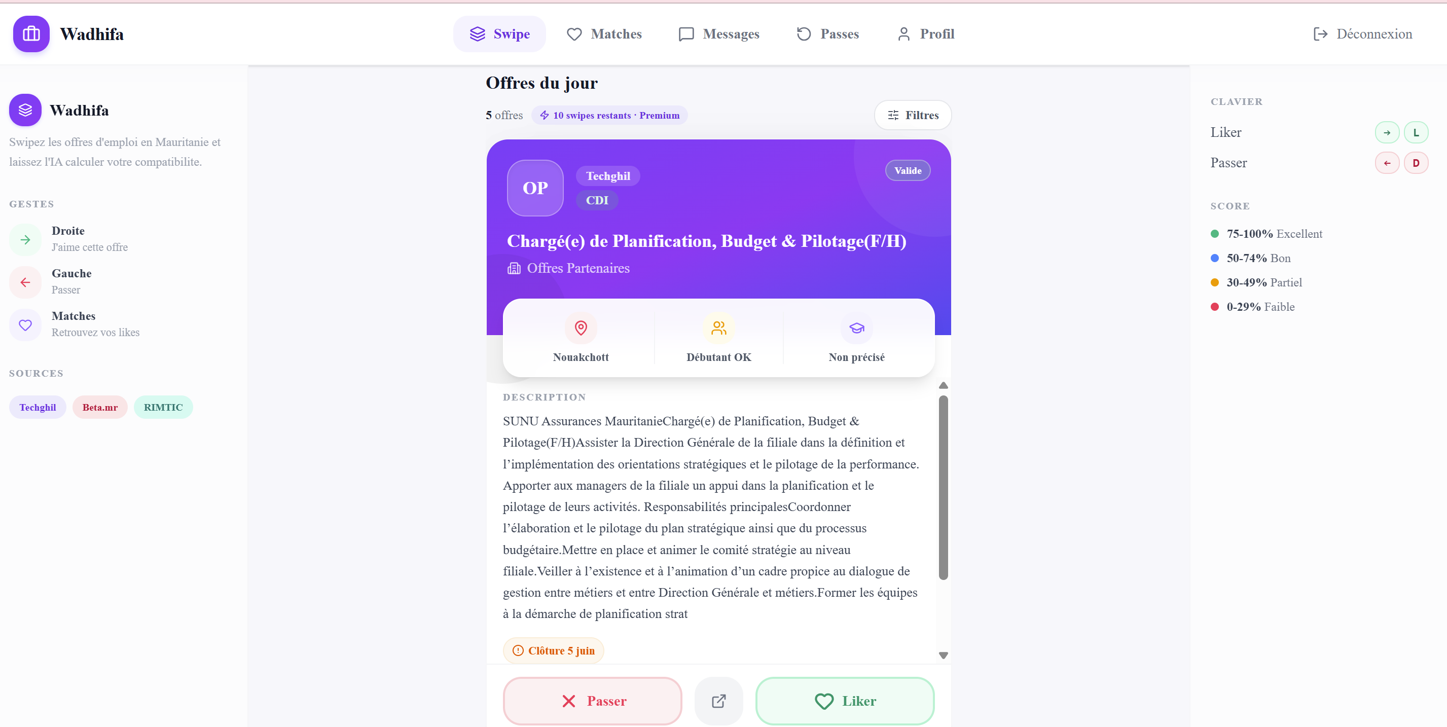 Wadhifa — app Tinder pour l'emploi en Mauritanie